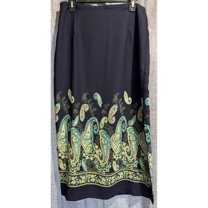 Alfred Dunner Sz 12 Long Skirt Blue Paisley Elastic Waist Lined Peasant Slit NWT